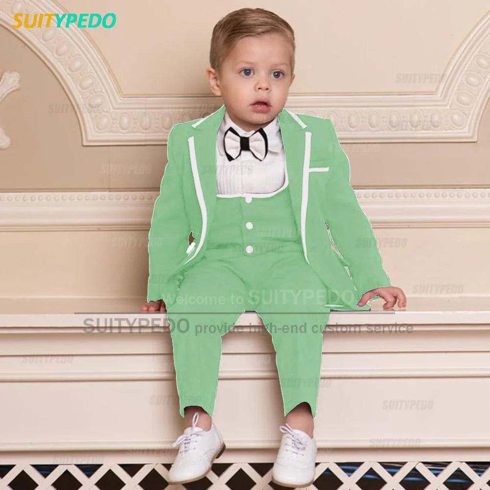 Classic Black Boys Suit For Wedding Children Gold Party Blazers Vest Pants Sets 3PCS Outfit Kids Costume Gentlemen Prom Tuxedos