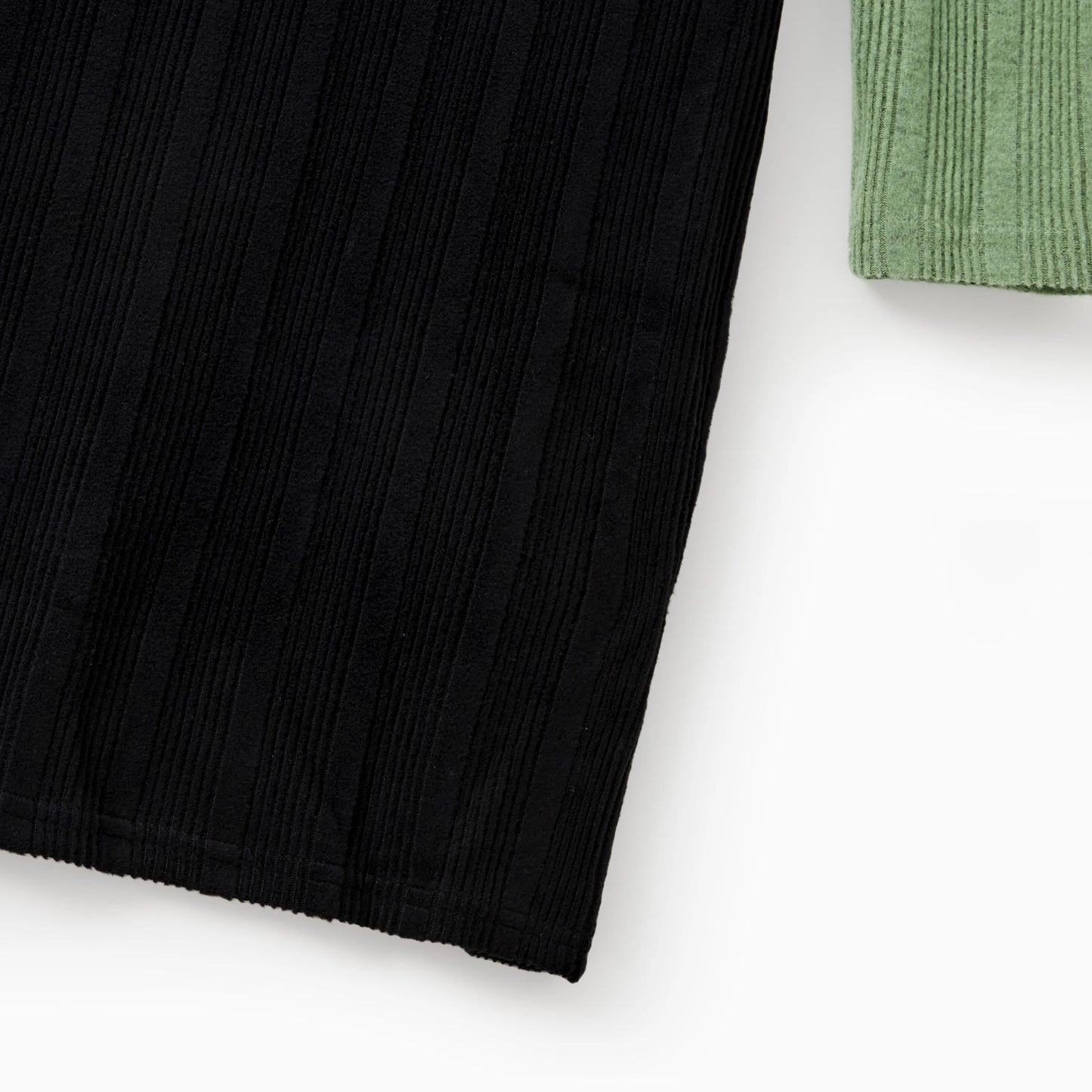 PatPat Family Matching Sets Green Color Block Long Sleeves Ribbed Tops/Dress/Romper