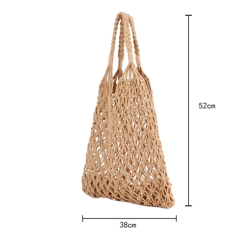 Fashion Crochet Bags for Women Summer Beach Tote Bag Raffia Aesthetic Totes Straw Handbag Bohemian Boho Woven Knit Shoulder Bag