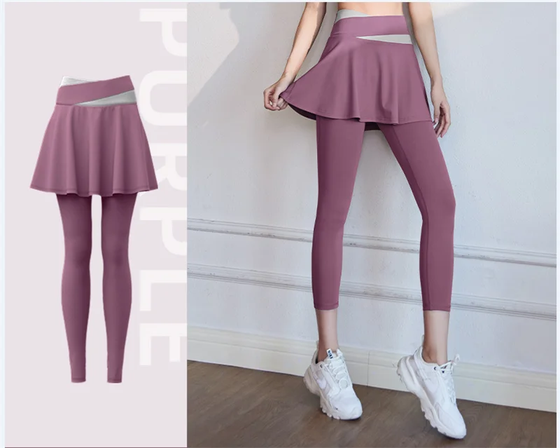 Aiithuug Tennis Skorts Cross-waist Skirted Legging Yoga Legging with Skirts Tennis Leggings Soft Stretchy Tennis Dresses Running