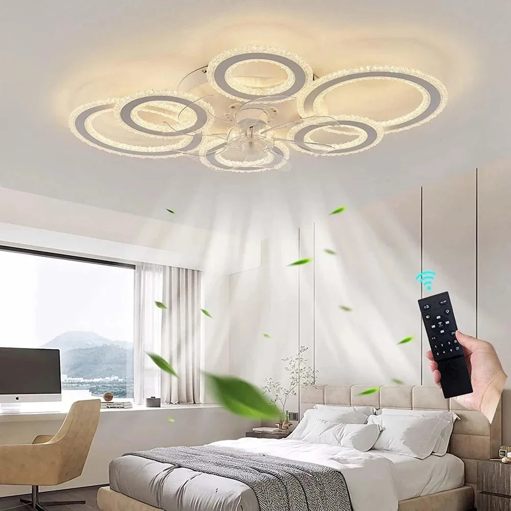 Smart Ceiling Fan with Lights Remote Control 6 Speeds Modern Circular Ring LED Fan Lamp Fixtures Kitchen Bedroom Home Fan Lamp