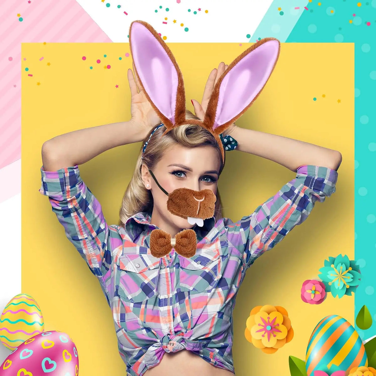 Halloween Bunny Costume Accessories Set Bunny Nose Tail Tie and Ears for Boys Girls Halloween Party Cosplay