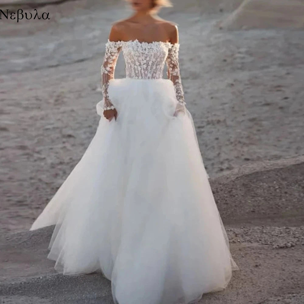 Customized Elegant Formal Exquisite Luxury  Dreamy Wedding Dress White Tulle Applique Wedding Party Ball Gown Sleeveless Dress