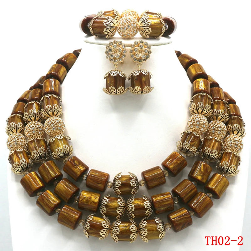 High Quality 2 Layers Artificial Coral Bead African Wedding Jewelry Set Women Necklace Nigeria Bride Party Gift