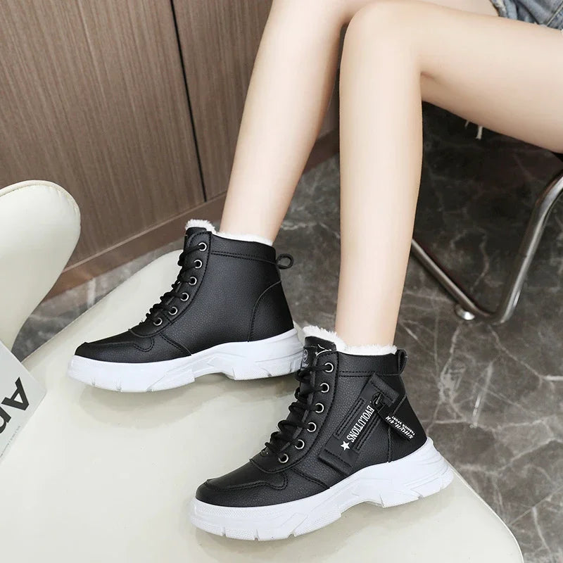 Designer Sneakers for Women Casual High Top Shoes Womens 2024 Winter Plush Lined Warm Shoes Thick Lace-up Sports Shoes Size 43