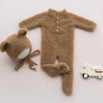 Newborn Bear Photography Set Onesie Baby Full Moon Home Photo Costume Studio Photography Props