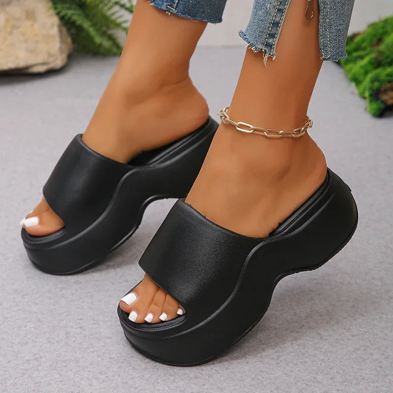 Chunky Platform Slippers for Women Summer 2025 Comfortable Wedge Heels Sandals Woman Solid Non Slip Eva Thick Sole Slides Shoes