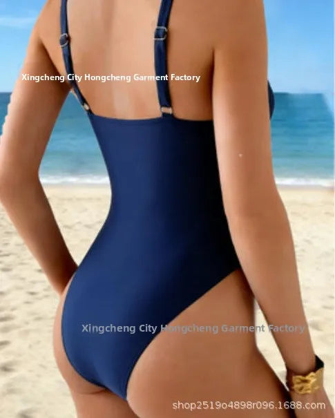 Fashionable Women's One-Piece Swimsuit Tummy Control Trendy Swimwear Cross-Border 2026 New Style Pure Color No Sleeve
