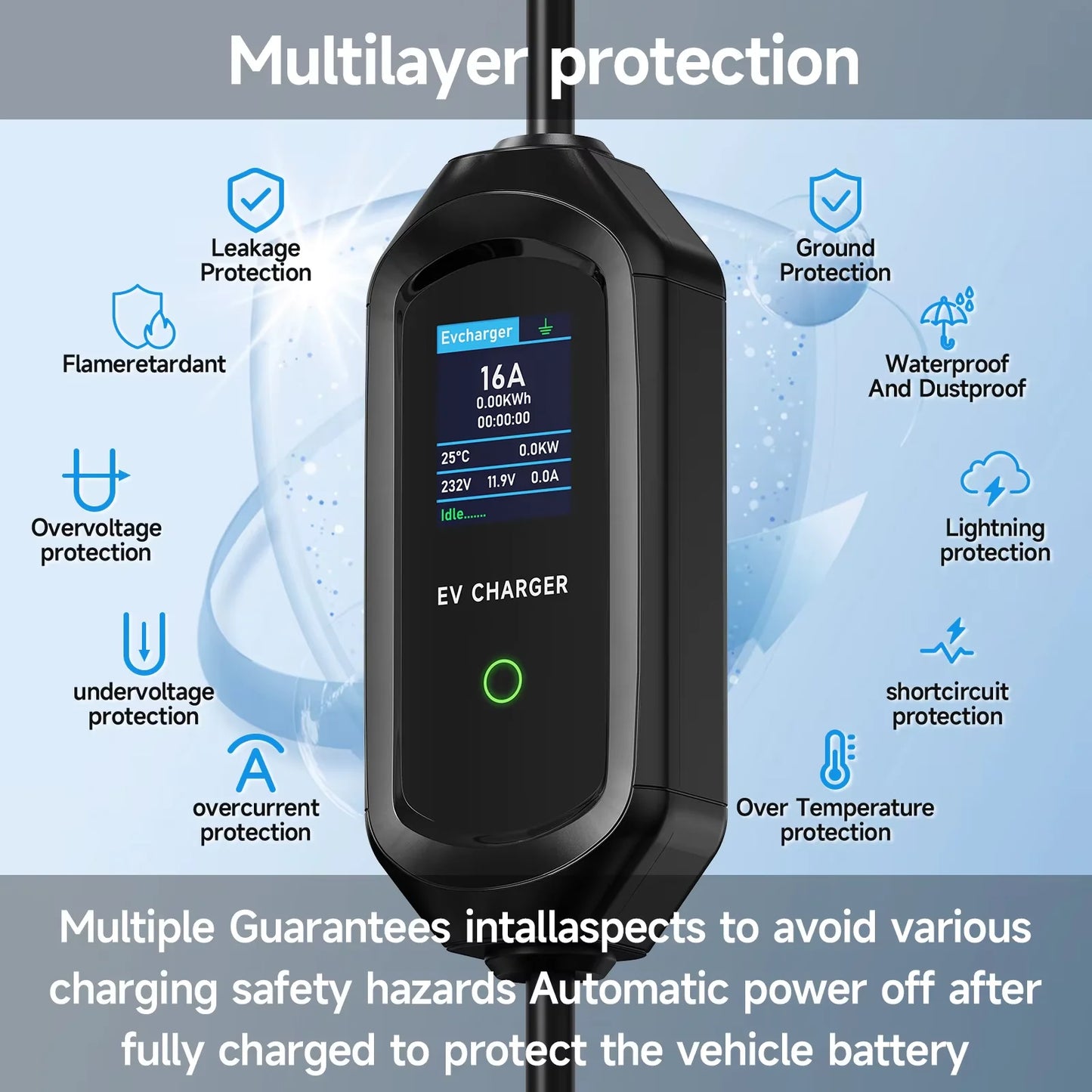 AFYEEV 3600W Portable Electric Car Charger Type 2 IEC62196-2 Charging Cable EV Charging Station Wallbox EVSE Electric Charger