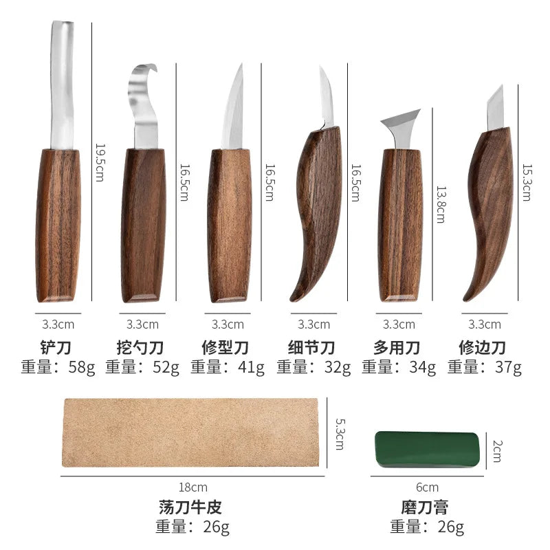 1 Set Wood Carving Tools Chisel Woodworking Cutter Hand Tool Set Wood Carving Knife DIY Peeling Woodcarving Gloves