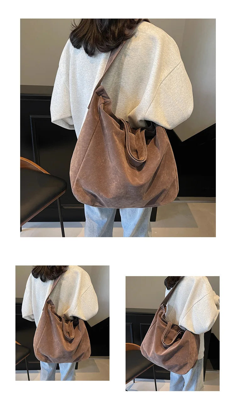 Women's Tote Bags 2025 New Fashion Suede Vintage Large Shoulder Crossbody Bag for Woman Korean Female Student Bookbag Handbags