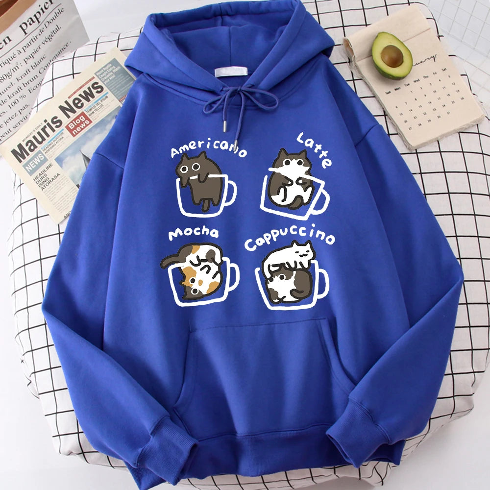 Five Little Cats Playing In The Cup Hoodies Male Street Harajuku Sweatshirt Holiday Daily Hoody Fashion Popular Clothing