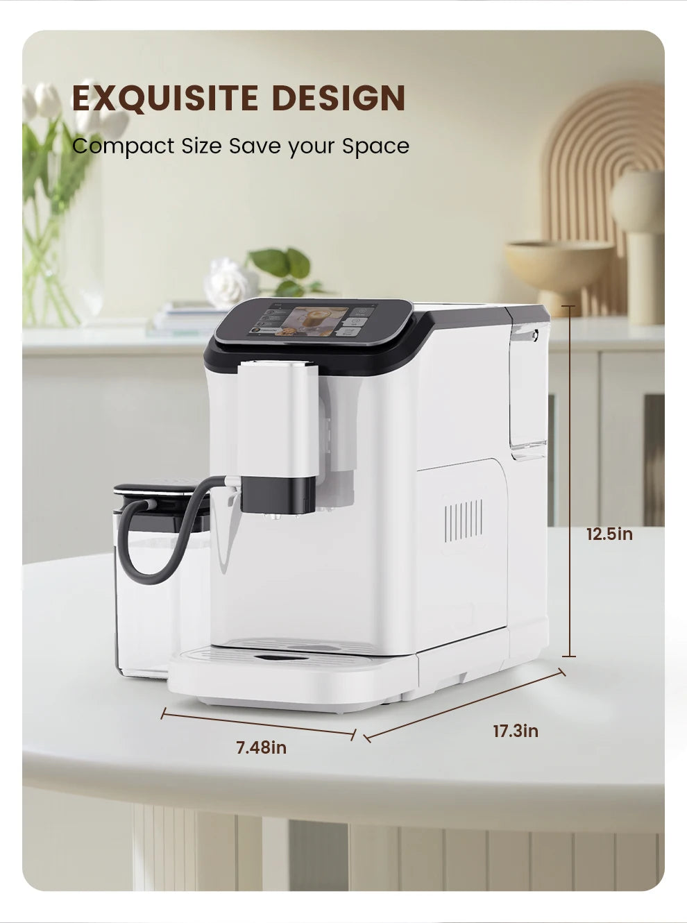 Mcilpoog WS-D5 Automatic Coffee Machine - Smart Wi-Fi , 12 Coffee Varieties, Touchscreen & Built-In Frother/1.5L Tank for Home