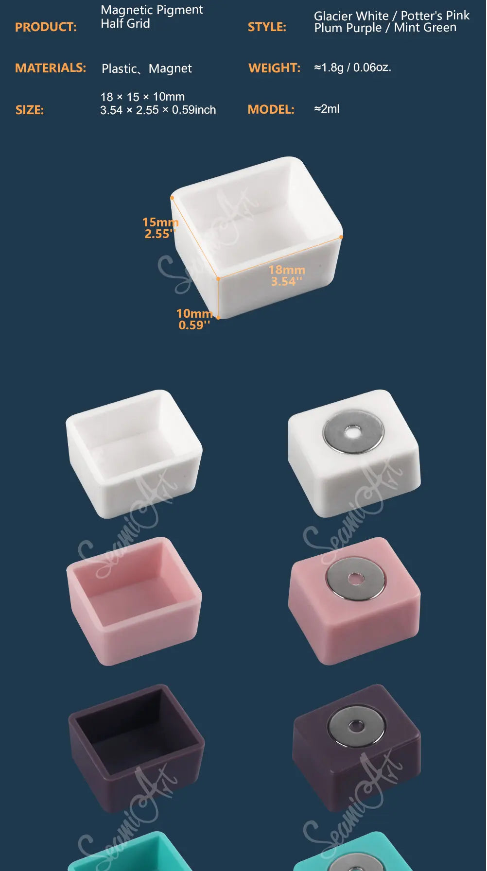 SeamiArt 50pcs Magnetic Half Pans Four colors for Watercolor Tube Subpackage Tin Box Palette Painting Tools Art Supplies