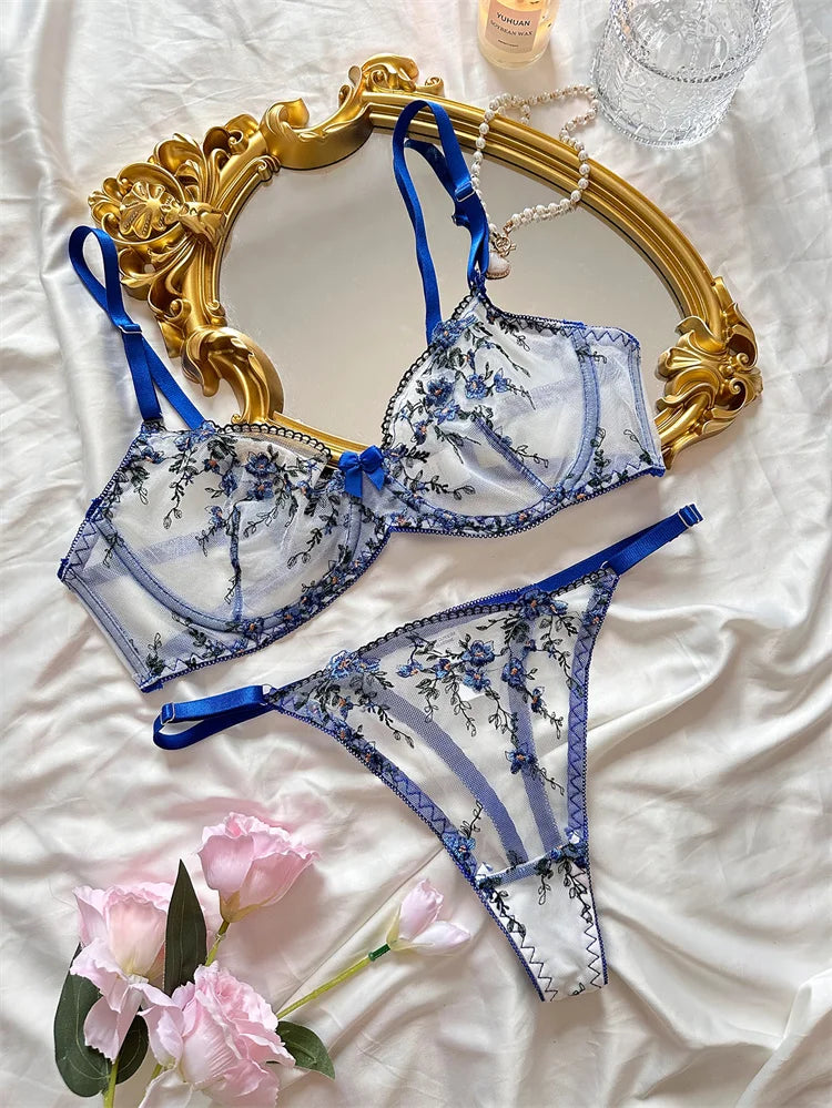 Female Lingeries Sexy Hot Fancy Underwear Floral Embroidery Bra Sets Women's Ethical Underwear Romantic Lingeries Sexy Outfits