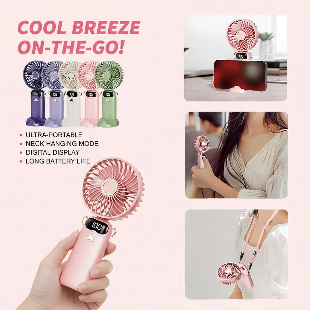 Portable Mini Fan With 6 Speeds LED USB Rechargeable Charging Small Foldable Battery Fans Handheld Desk Bedroom Indoor Outdoor