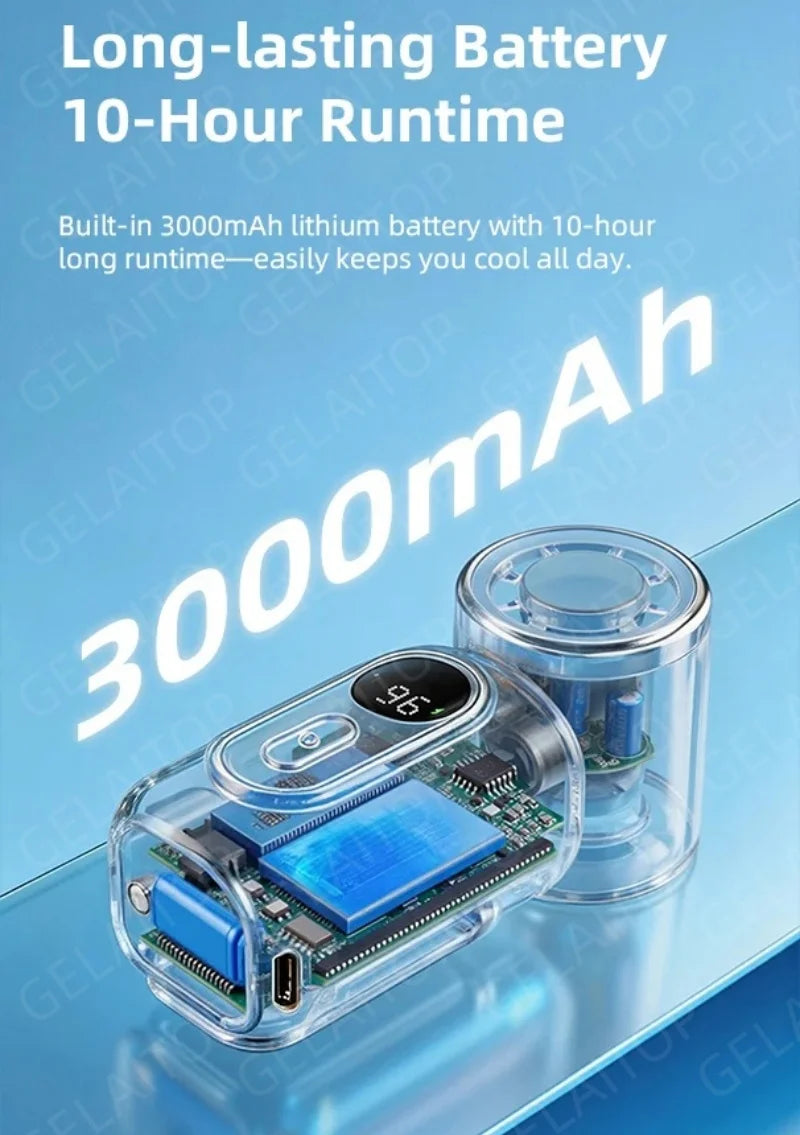 New Mini Fan Handheld Small Portable Fan Cooling Turbo 5 Speeds 3000mAh LED Display 180° Rotatable Clip Type-C Rechargeable Fans