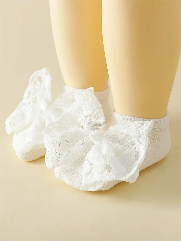 2Pcs Baby Girl Headband And Socks Set Princess Lace Bowknot Elastic Hair Band Anti-Slip Floor Socks for Newborns