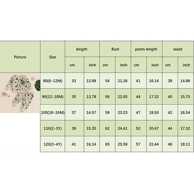 Toddler Boys Clothes Dinosaur Print 6 12 18 24 Months 3T 4T Outfits Long Sleeve Pullover Jogger Pant 2PC Sets