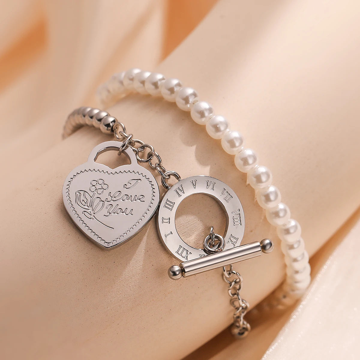 NEWBUY High Quality Non-Fading Stainless Steel Jewelry Silver/Gold Color Pearl Beads Double Layers Bracelets For Women