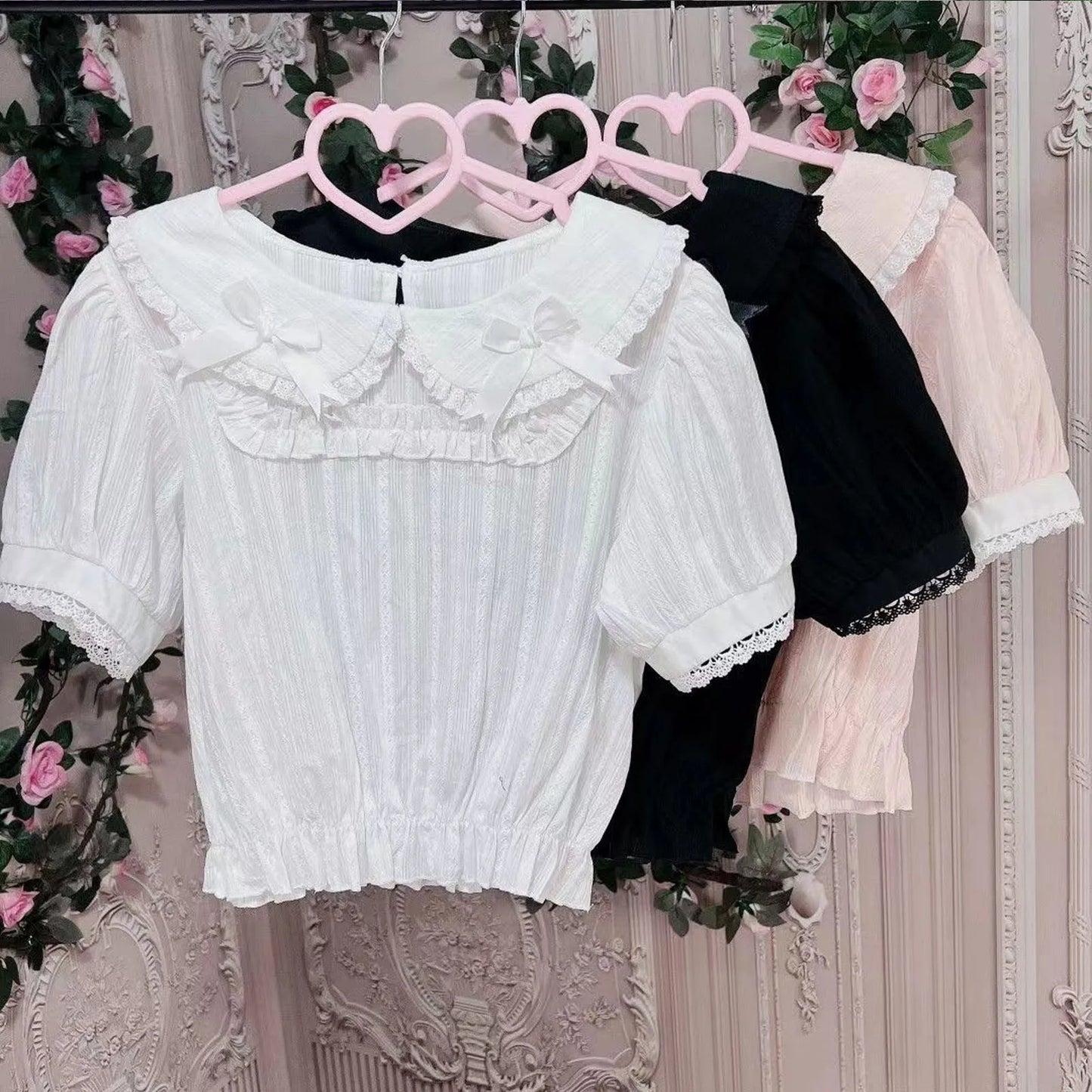 Spring Blouse Women Japanese Kawaii Cute Lace Patchwork Peter Pan Collar Shirt Vintage Sweet Embroidery Top Blusas