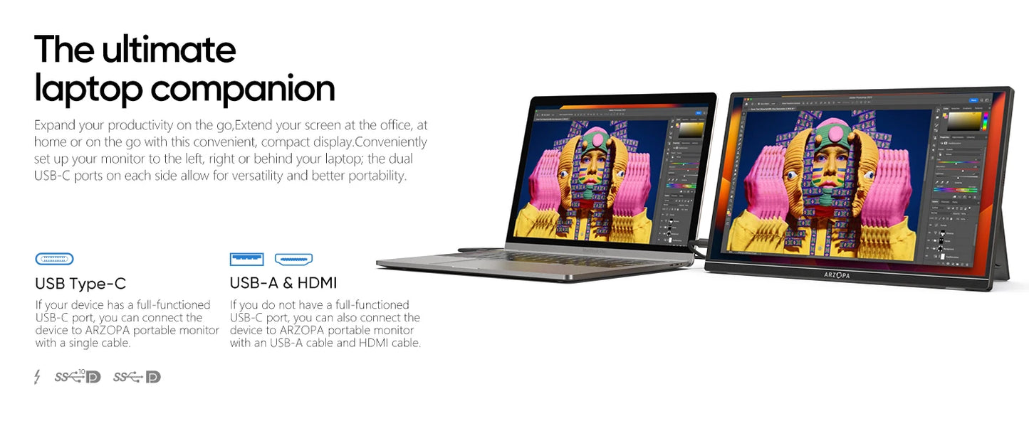 ARZOPA 14.0 inch 1080P FHD Portable Monitor IPS Screen with USB C HDMI External Second Display for Mac,Laptop,PC,Switch,PS,Xbox