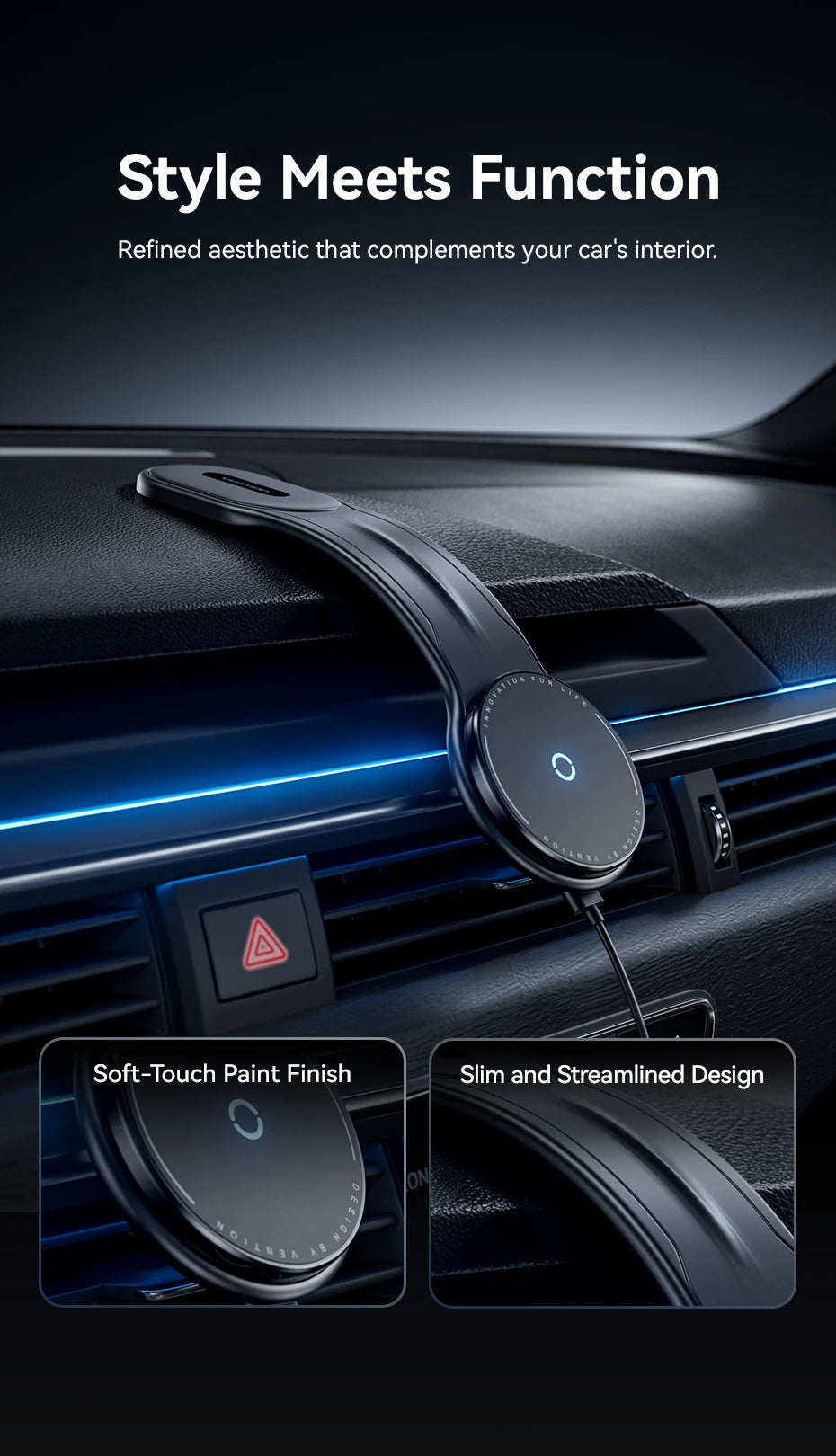 Vention Magnetic Car Phone Holder Mount Adhesive Style Adjustable Dashboard Magsafe For iPhone 12-17 15W Wireless Fast Charging