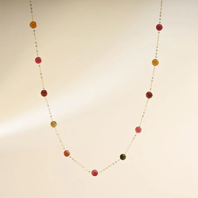 Colorful 18K yellow gold necklace pendant au750 Fine Jewelry Natural tourmaline fashion wedding party gift for girl X1021