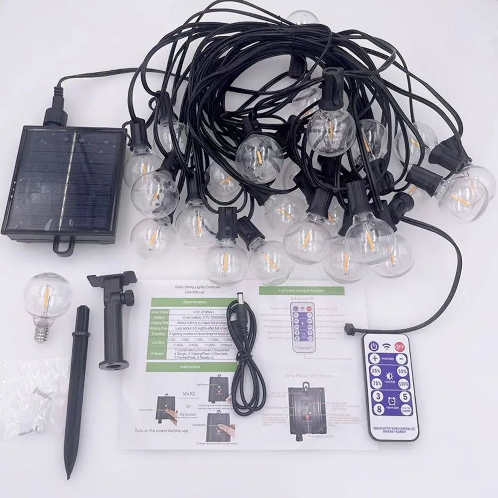 Solar String Lights, Globe Outdoor String Lights with LED Shatterproof Bulbs, Shatterproof Patio Lights for Outdoor Porch Garden