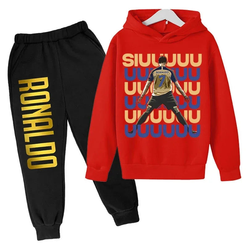 Children's Clothing Children's Sports Suit Spring and Autumn Fleece Hoodie Pants 2-piece Set Ronaldo Printed Kids Clothes Girls