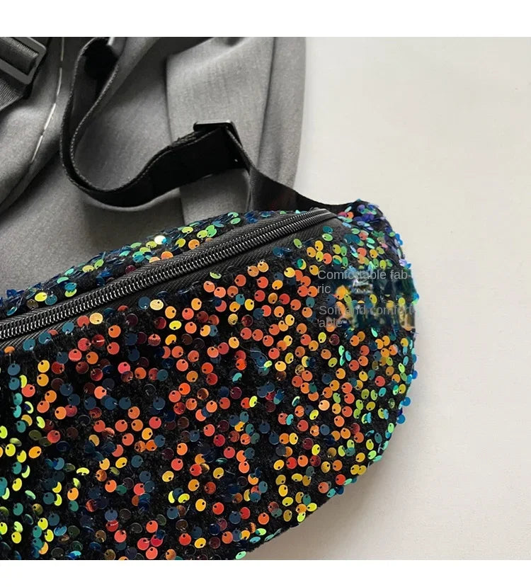 Light Luxury Zipper Fashion Women's Crossbody Bags New Best-selling Sweet Sequin Design Ladies Waist Packs Bolsas Femininas