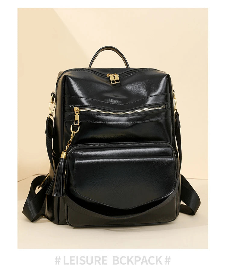 Backpack Purse for Women pu Large LadiesFashion Tassel Pu Leather Travel Backpack Purse Designer Ladies Shoulder Bags Waterproof