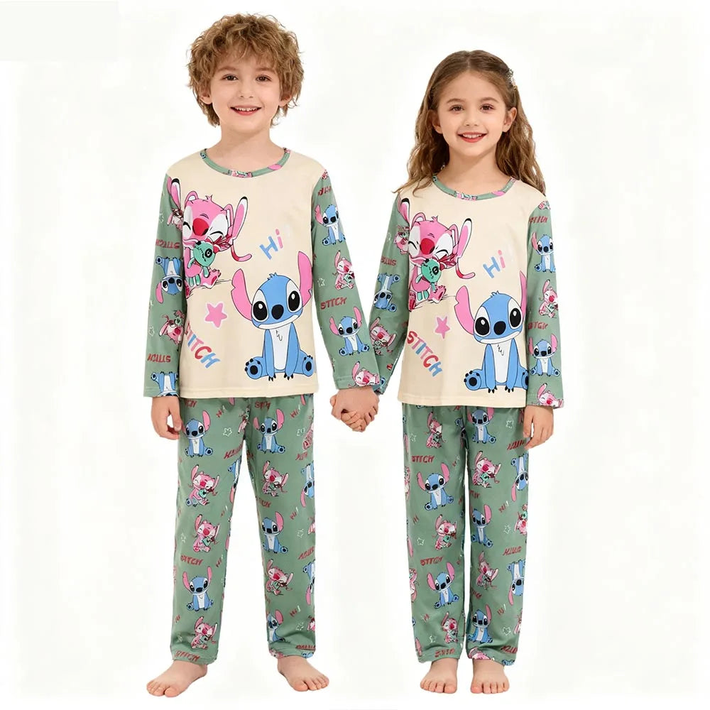 Kids Stitch Pajamas 2pcs/set for Boys Girls Home Wear Kids Casual Sleepwear Long Sleeve Pajamas Bottoms Suit Cute Gifts