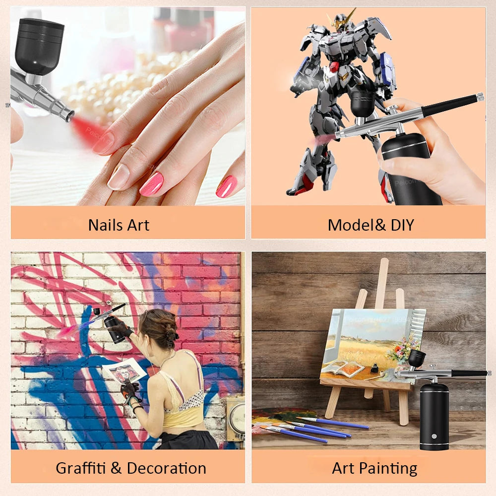Airbrush with Compressor Mini Spray Gun for Painting Modeling Crafts Wireless Paint Spray Airbrush Painting Kit with Compressor