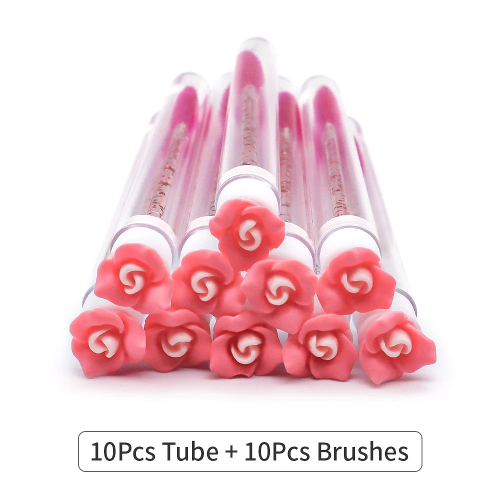 10/50Pcs Flower Eyelash Brush Tube Disposable Mascara Wands Tube Reusable Lash Spoolies Brush Dust-proof Cleaner Storage Tubes