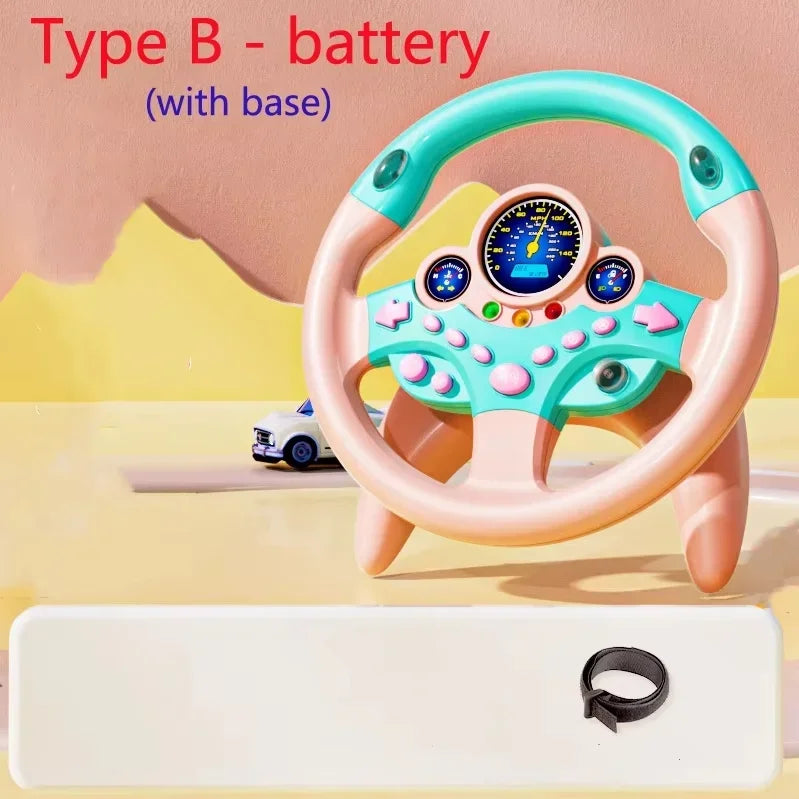 Toddler Steering Wheel Toy Backseat Travel Essentials with Lights Sounds Pretend Play Driving Simulator Educational Gift for Kid