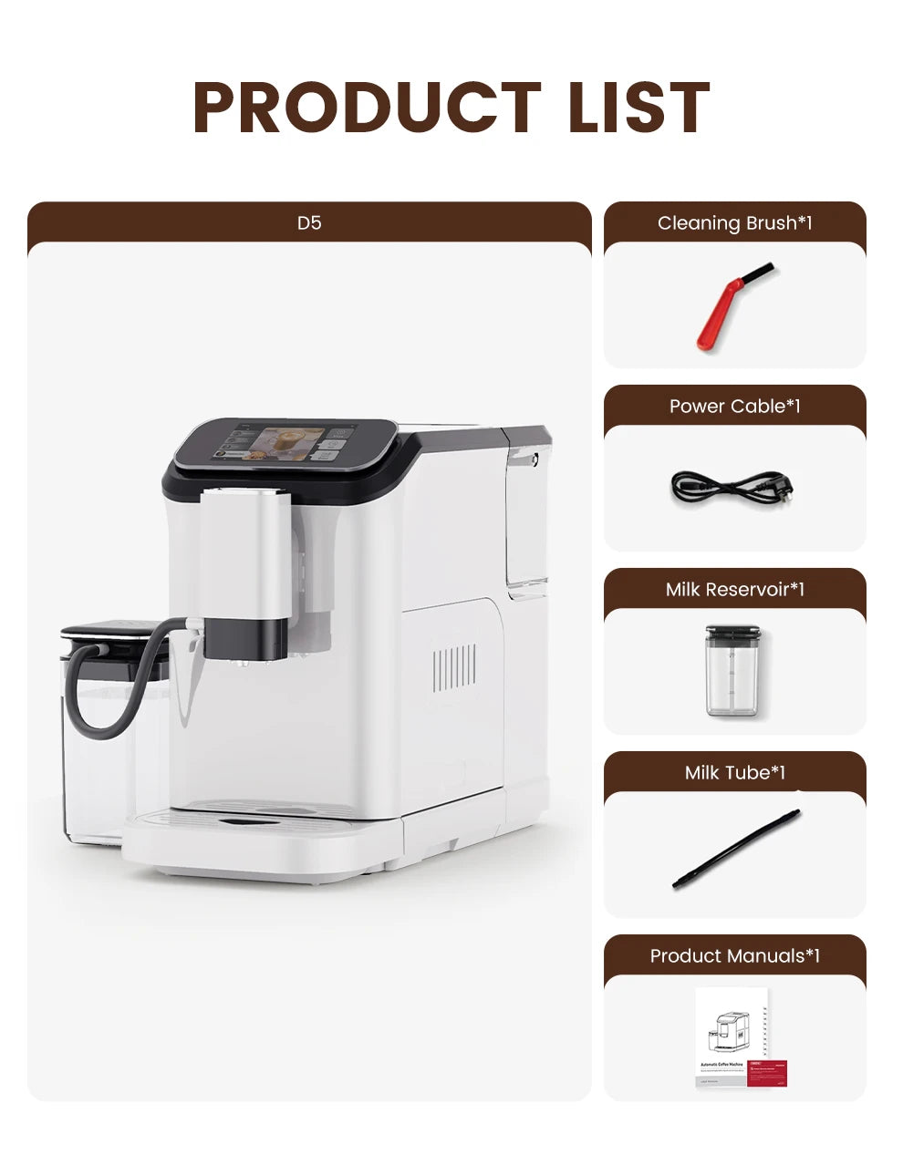Mcilpoog WS-D5 Automatic Coffee Machine - Smart Wi-Fi , 12 Coffee Varieties, Touchscreen & Built-In Frother/1.5L Tank for Home