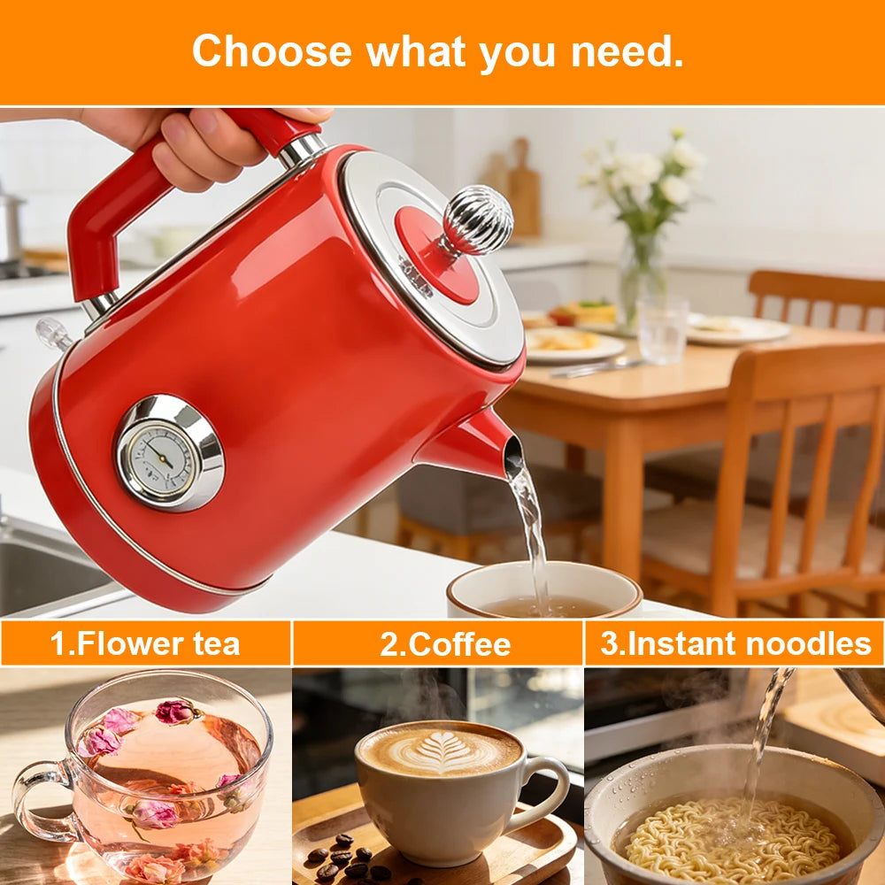 1.8L British Retro Electric Kettle 304 Stainless Steel Fast Boil Auto Shut Off Home Kitchen Hot Water Pot for Tea Coffee