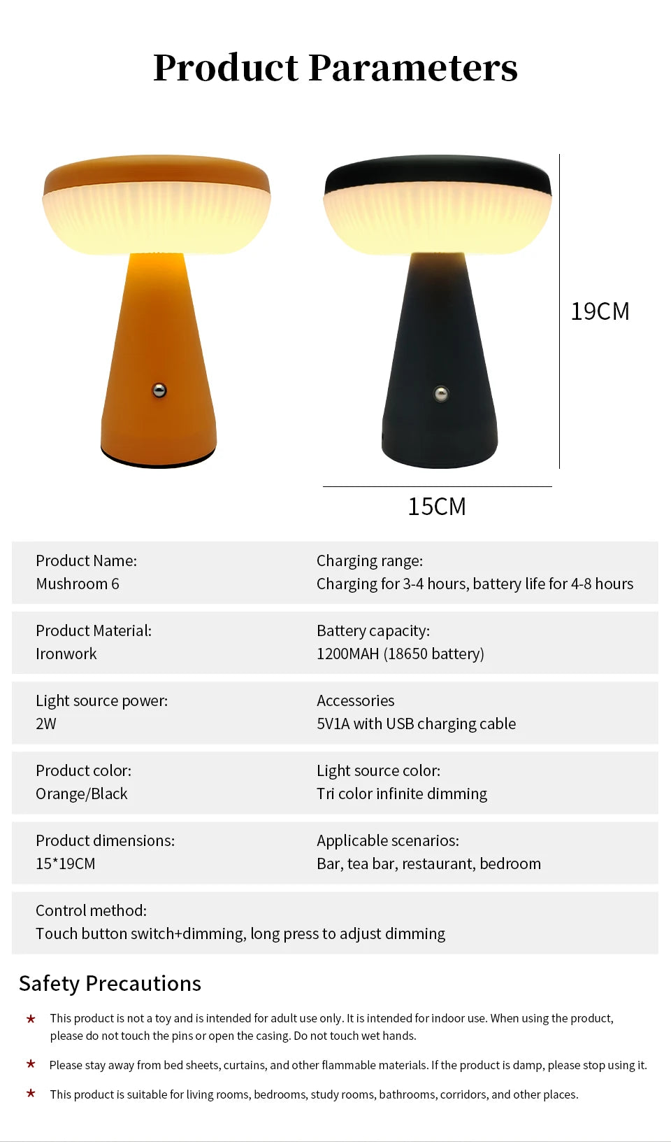 Minimalist Nordic Mushroom LED Desk Lamp Touch Dimming Bedhead Night Light Reading Light Restaurant Bedroom Decorative Lighting