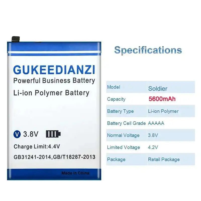 Safe Mobile Phone Battery For Elephone Soldier Phone 4GB 128GB IP68 Waterproof 5.5" 2K Screen 5600mah