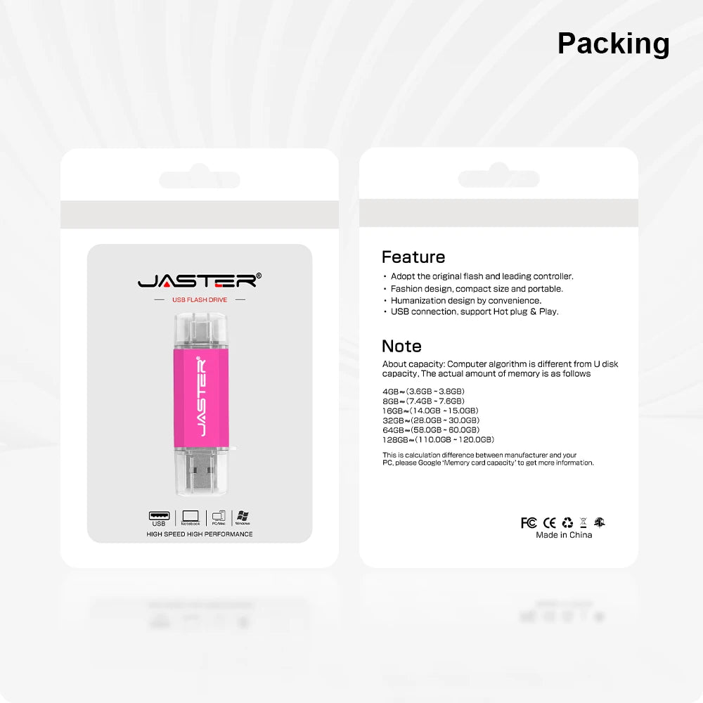 JASTER TYPE-C Smart Phone USB Flash Drives Metal Pen Drive Golden Hight speed Memory Stick Business U disk 16GB 32GB 64GB 128GB