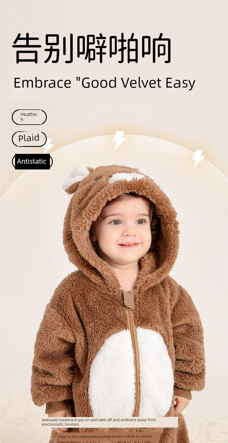 European Pregnant Woman and Baby Autumn and Winter Clothes Baby Going out Cotton-Padded Clothes Thickened Warm Jumpsuit Cute Double-Sided Velvet Outwear Romper