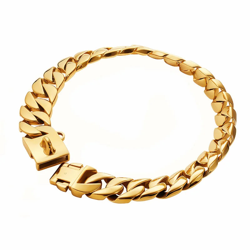 32mm Metal Pet Choker Large Dog Collar Gold Silver Stainless Steel Chain Dog Accessories for Cane Corso Labrador Rottweiler