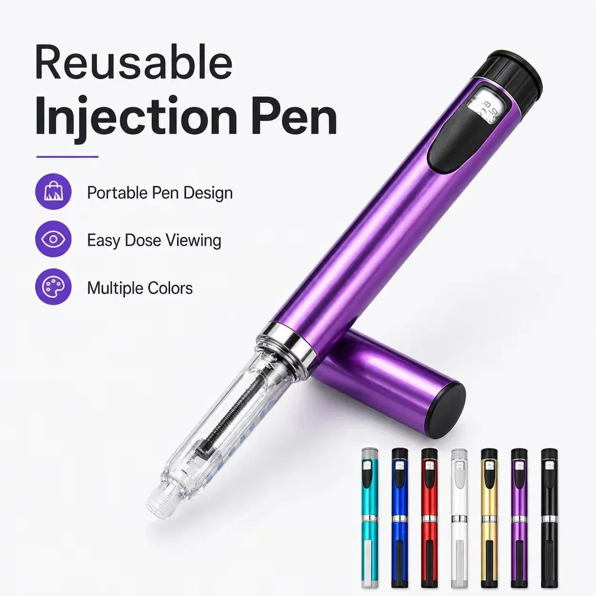 Portable Dose Adjustable Reusable Injector Pen Kit for Insulin Peptide, Comes with 10Pcs 3ML Replacement Cartridges