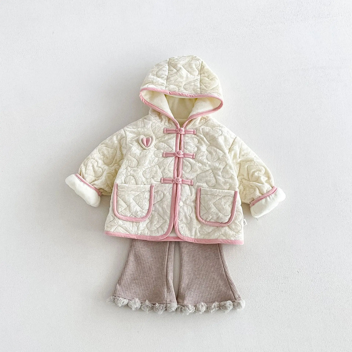 2026 New Winter Girls Heart Quilted Colorblock Coat | Fleece-Lined Hooded Padded Jacket | Cute Warm Outwear