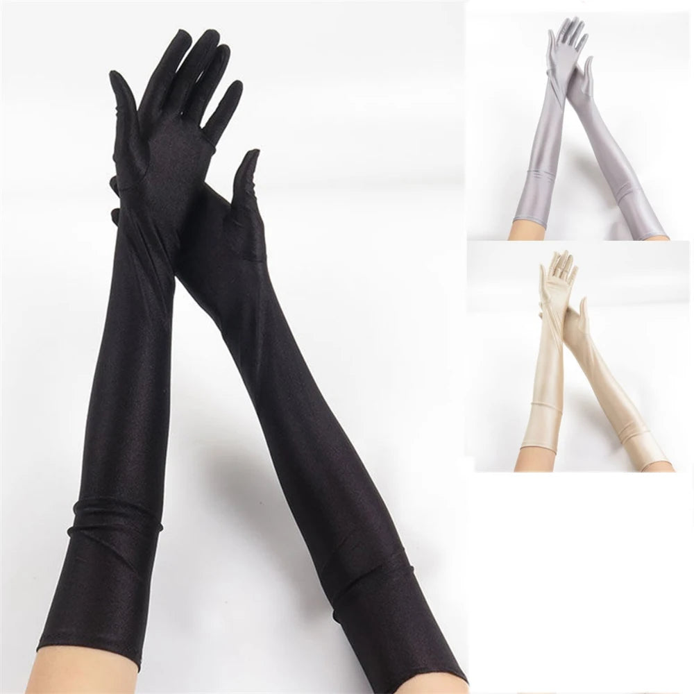 1pcs Women's White Spandex Gloves Stretch 52cm Elbow Long Sun Block Uv Protection Wedding Cosplay Costume Evening Opera Glove Bl