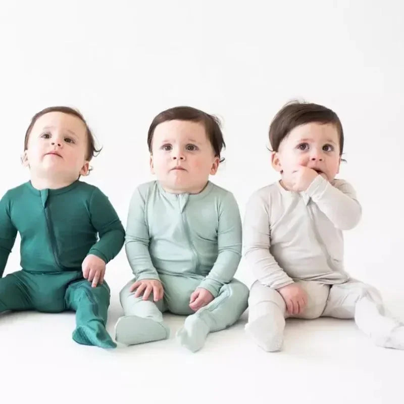 Baby Romper Bamboo Fiber Baby Boy Girl Clothes Newborn Zipper Footies Jumpsuit Solid Long-Sleeve Baby Clothing Pajamas 3 6 9 12M