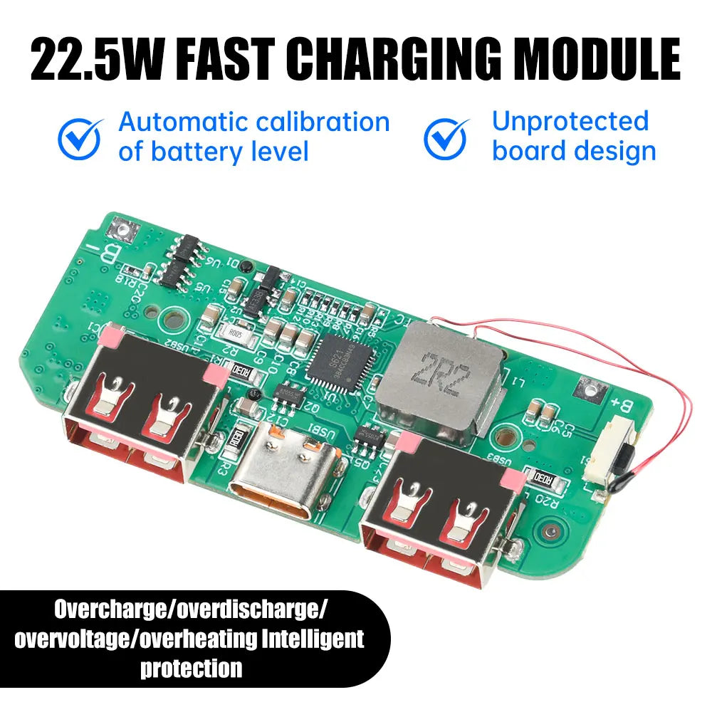 22.5W Fast Charging Module Power Bank DIY Kit TFT Color Screen LCD Display 3.7V Ternary Lithium Battery Supports PD/QC/SCP/VOOC