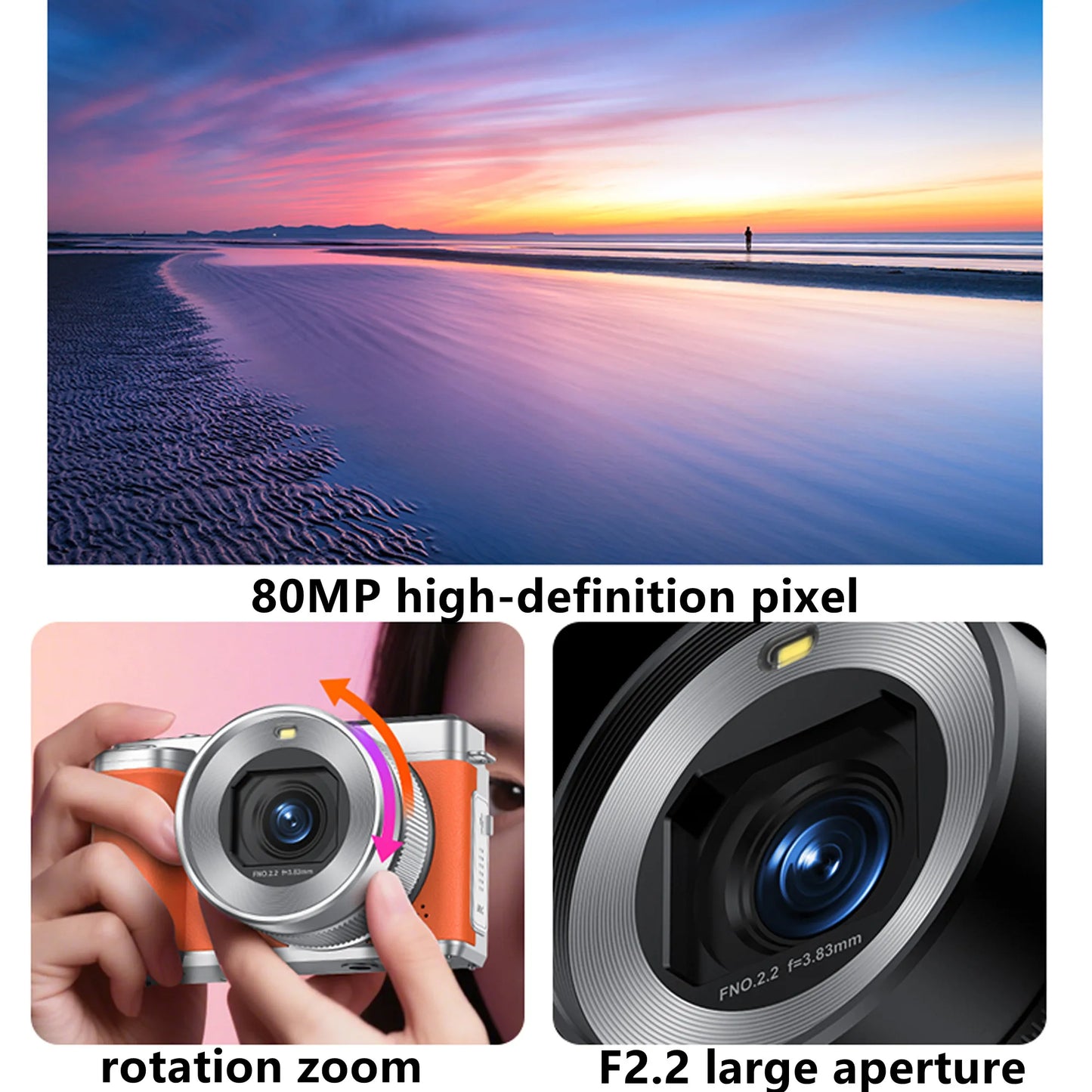 5K Digital Camera Auto Focus 80MP Vlogging Camera for YouTube and Anti-Shake Video Camera with Flash Dual Lens Selfile Camcorder