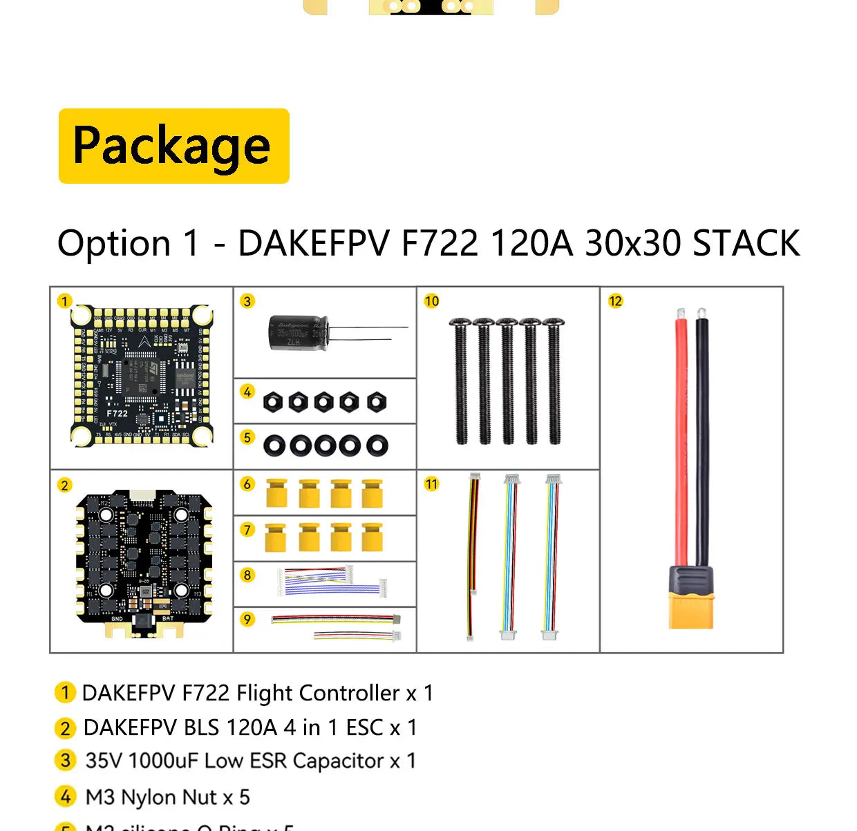 DAKEFPV F722 Flight Control FC 3-12S 100A 120A 4in1 ESC F722 Flight STACK 30x30mm For Remote Control FPV Racing Drone